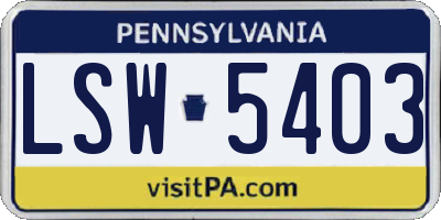 PA license plate LSW5403