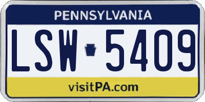 PA license plate LSW5409