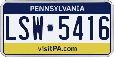PA license plate LSW5416