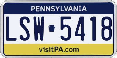 PA license plate LSW5418