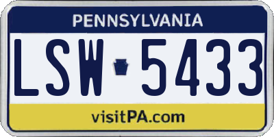 PA license plate LSW5433