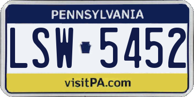 PA license plate LSW5452
