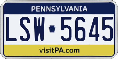 PA license plate LSW5645