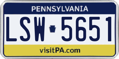 PA license plate LSW5651