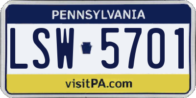 PA license plate LSW5701