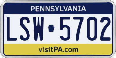 PA license plate LSW5702