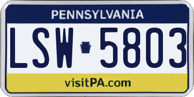 PA license plate LSW5803