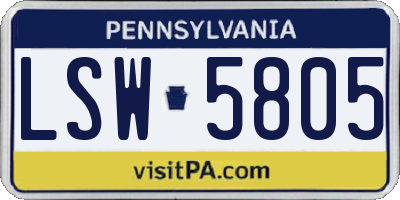 PA license plate LSW5805