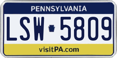 PA license plate LSW5809