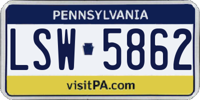 PA license plate LSW5862