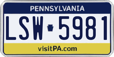 PA license plate LSW5981