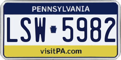PA license plate LSW5982