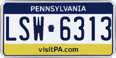 PA license plate LSW6313