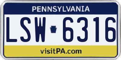 PA license plate LSW6316