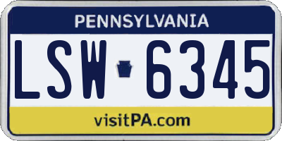 PA license plate LSW6345