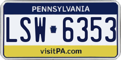 PA license plate LSW6353