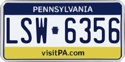 PA license plate LSW6356