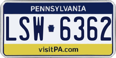 PA license plate LSW6362
