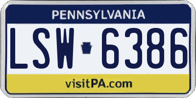 PA license plate LSW6386