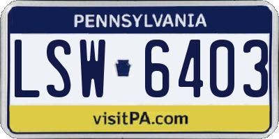 PA license plate LSW6403