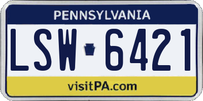 PA license plate LSW6421