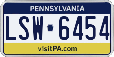 PA license plate LSW6454
