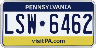 PA license plate LSW6462
