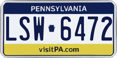 PA license plate LSW6472