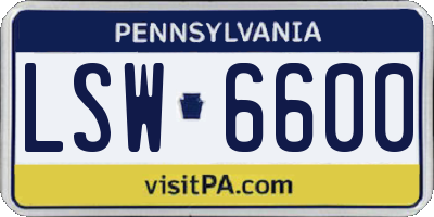 PA license plate LSW6600
