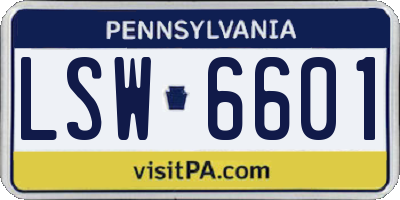PA license plate LSW6601