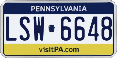 PA license plate LSW6648