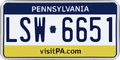 PA license plate LSW6651