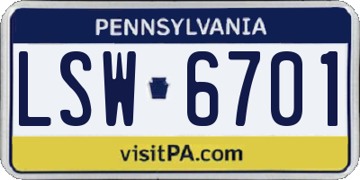 PA license plate LSW6701