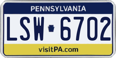 PA license plate LSW6702