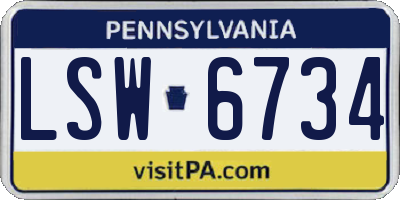 PA license plate LSW6734
