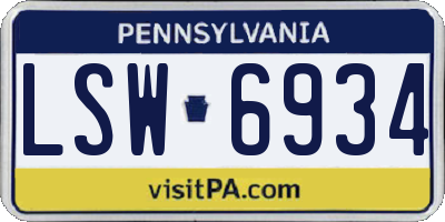 PA license plate LSW6934