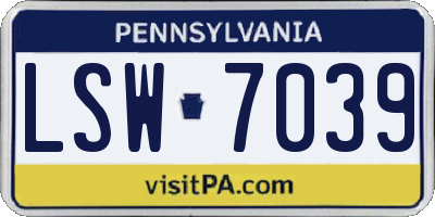 PA license plate LSW7039