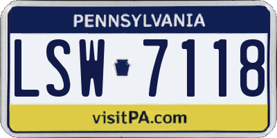 PA license plate LSW7118