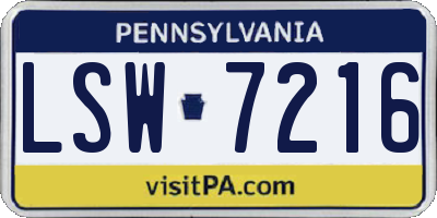 PA license plate LSW7216