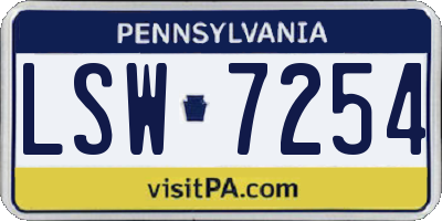 PA license plate LSW7254