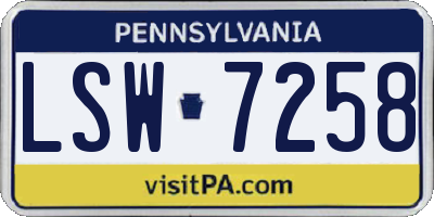 PA license plate LSW7258