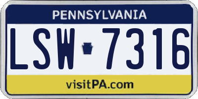 PA license plate LSW7316