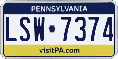 PA license plate LSW7374