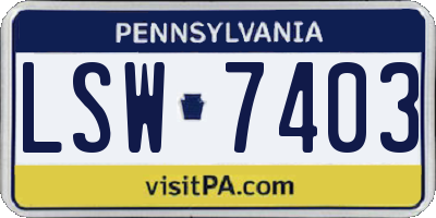 PA license plate LSW7403