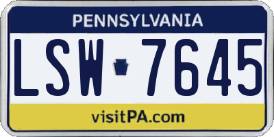PA license plate LSW7645