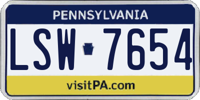 PA license plate LSW7654