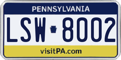 PA license plate LSW8002