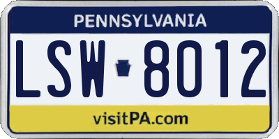PA license plate LSW8012