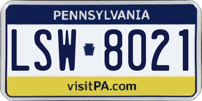 PA license plate LSW8021