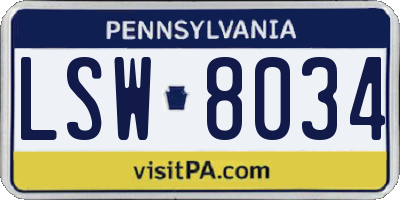 PA license plate LSW8034